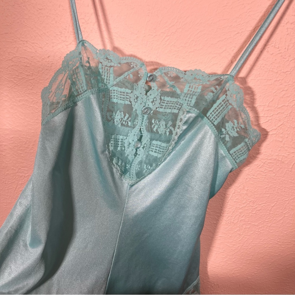 Vintage 40 50 Formfit Retro Blue Satin Lace Teddy Lingerie Romper fairycore Slip - Picture 7 of 17